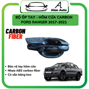 Ốp tay cửa , hõm cửa xe Ford Ranger 2017-2021, NHỰA ABS vân carbon cao cấp, trang trí bảo vệ tay cửa xe