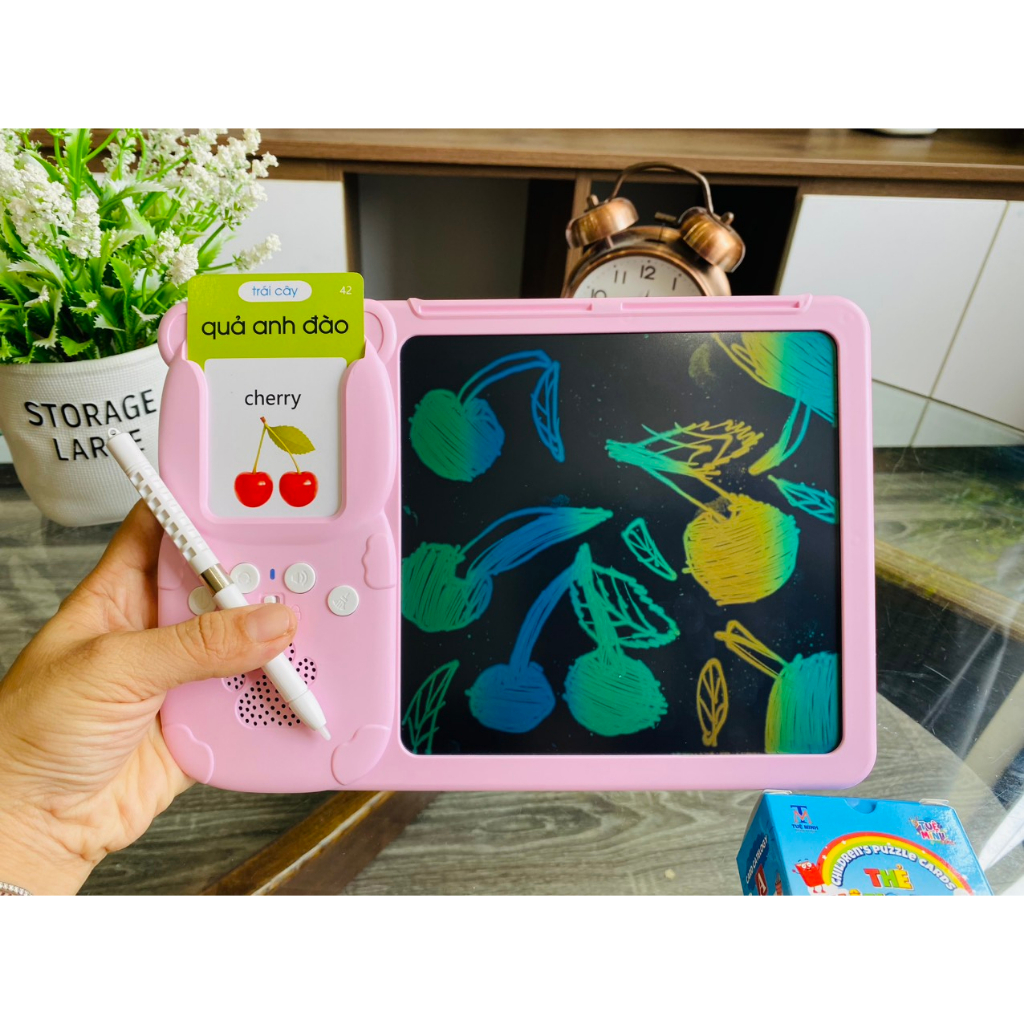 Máy đọc thẻ Flashcard song ngữ Anh Việt kết hợp bảng viết tự xóa thông minh LCD Máy đọc viết thông minh - PUPU HOUSE