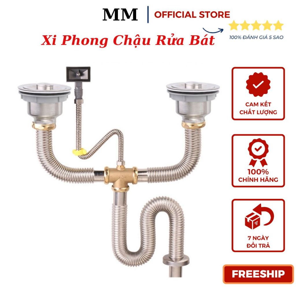 Xi Phông Chậu Rửa Bát 2 Hố Inox Cao Cấp Kiểu Chun Uốn - Bẻ Cong, cho ...