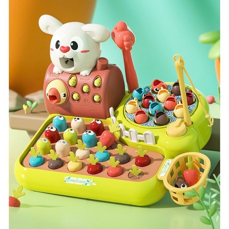 Đồ Chơi Nông Trại Vui Vẻ 4in1 Tích Hợp Câu Cá, Nhổ Cà Rốt Cho Thỏ Ăn Happy Funny Farm Có Cảm Ứng Nhạc Đèn-PUPU HOUSE