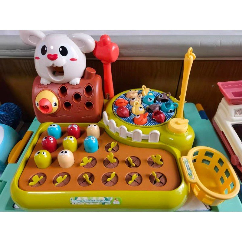 Đồ Chơi Nông Trại Vui Vẻ 4in1 Tích Hợp Câu Cá, Nhổ Cà Rốt Cho Thỏ Ăn Happy Funny Farm Có Cảm Ứng Nhạc Đèn-PUPU HOUSE