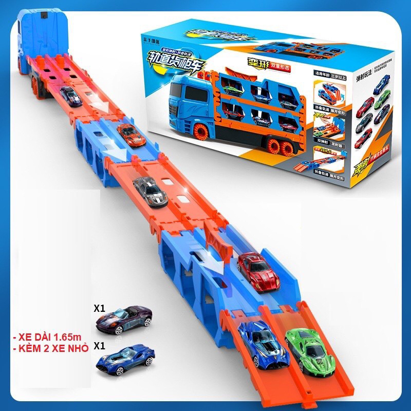 Ô tô đồ chơi xe tải 3 tầng biến hình thành đường đua xe dài 1.65m, xe đồ chơi đẹp cho bé - PUPU HOUSE