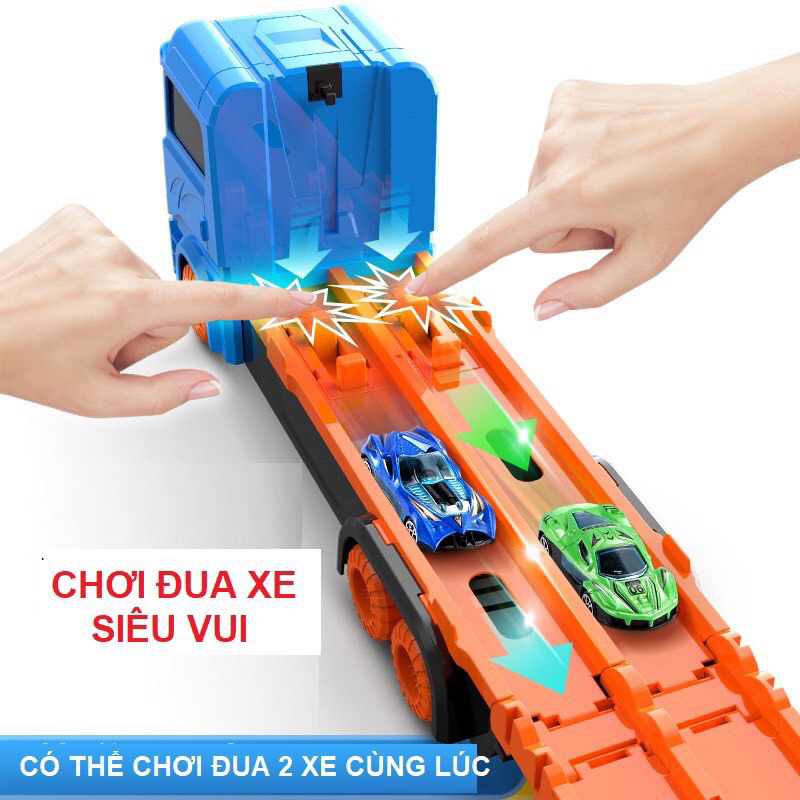 Ô tô đồ chơi xe tải 3 tầng biến hình thành đường đua xe dài 1.65m, xe đồ chơi đẹp cho bé - PUPU HOUSE