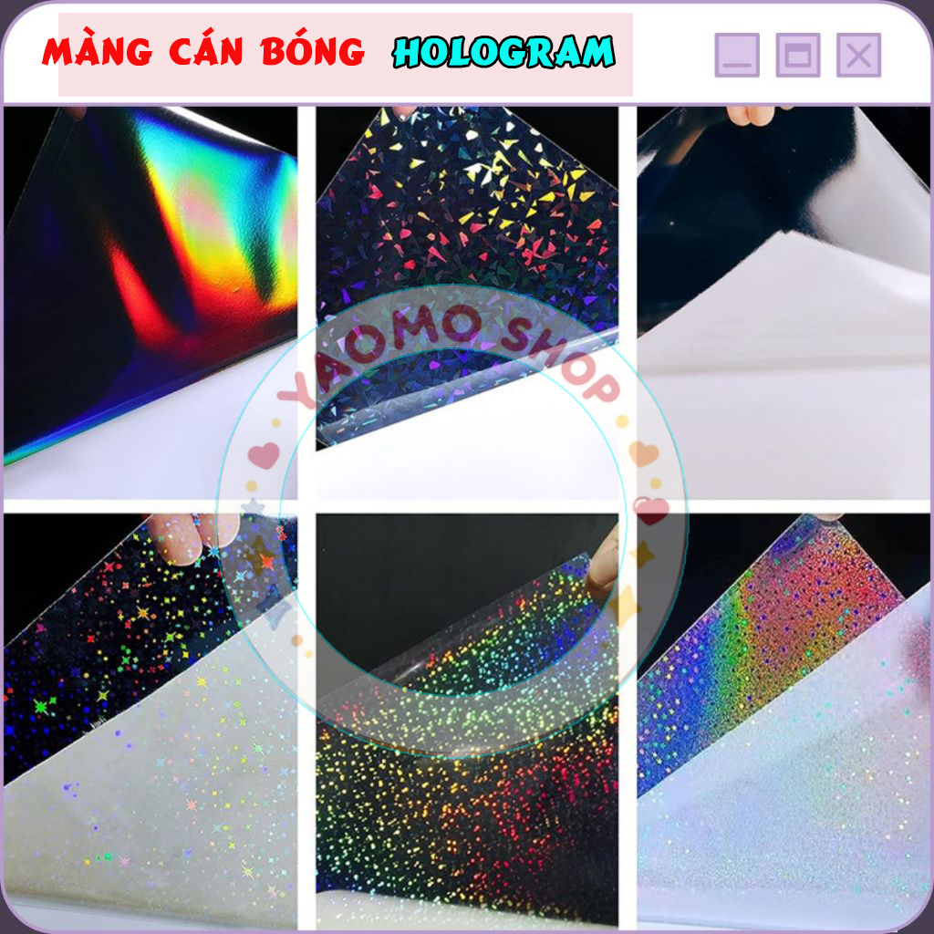 5 tờ Màng cán bóng hologram (sticker trong) cán màng trang sách, tranh ...