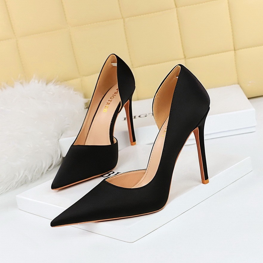 GIÀY CAO GÓT 18188-6 BIGTREE LỤA SATIN BASIC KHOÉT EO PRR P14 | Shopee ...