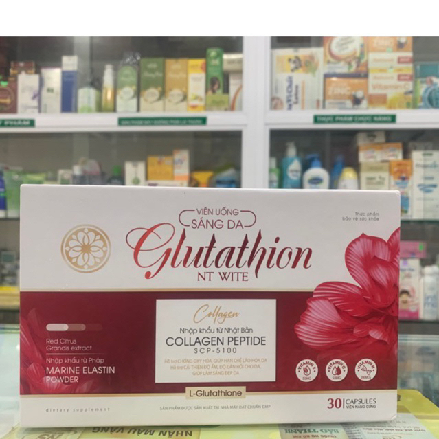 viên uống sáng da glutathione Viên uống sáng da Glutathion NT WITE giúp da trắng hồng căng da, giảm nám  sạm da, ngăn ngừa tình trạng lão hoá