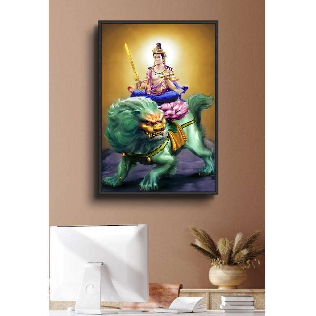 Tranh Tráng Gương Văn Thù Bồ Tát - Tranh Phòng Thờ Decor Phòng