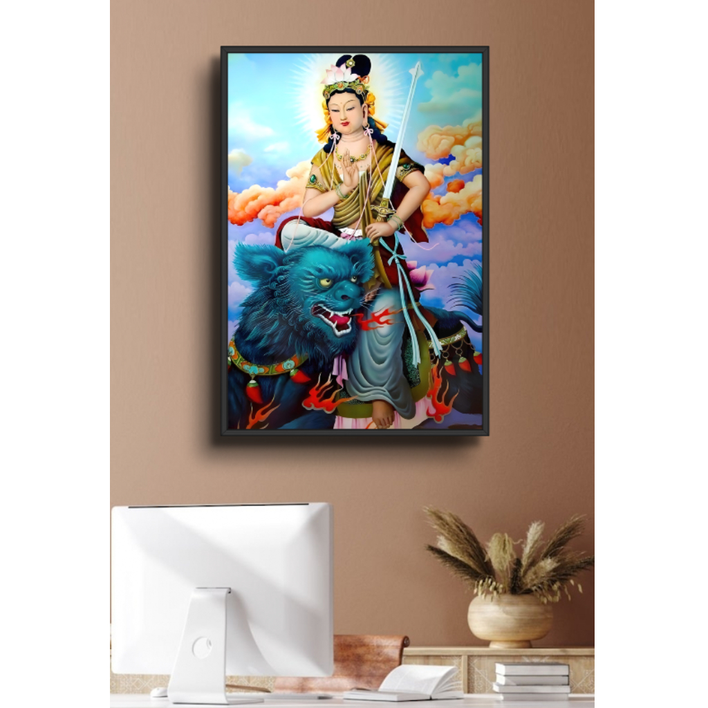 Tranh Tráng Gương Văn Thù Bồ Tát - Tranh Phòng Thờ Decor Phòng