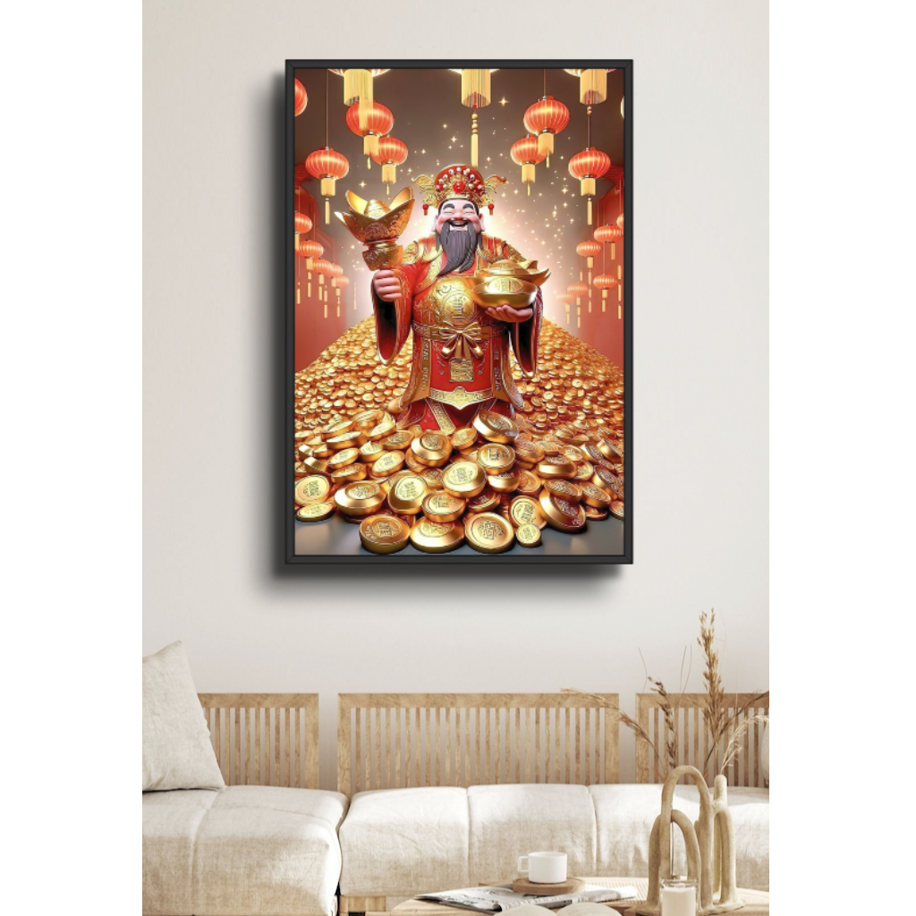 Tranh Thần Tài Phong Thủy Đem Lại Tài Lộc May Mắn Thành Công - Tranh Treo Tường Tráng Gương Decor Phòng