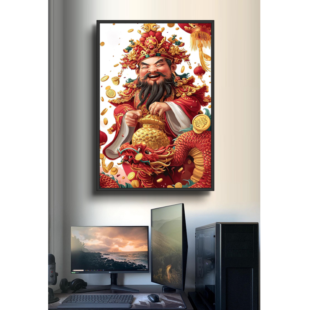 Tranh Thần Tài Phong Thủy Đem Lại Tài Lộc May Mắn Thành Công - Tranh Treo Tường Tráng Gương Decor Phòng