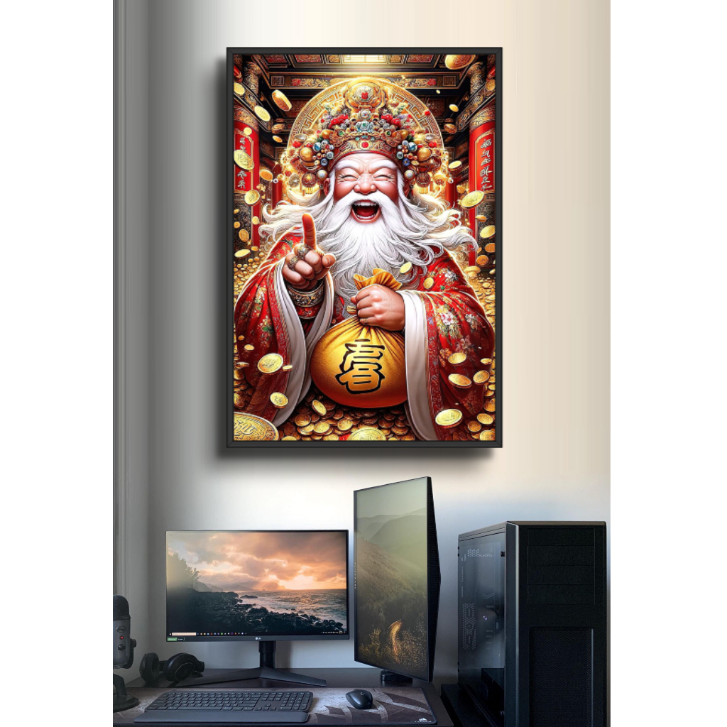 Tranh Thần Tài Phong Thủy Đem Lại Tài Lộc May Mắn Thành Công - Tranh Treo Tường Tráng Gương Decor Phòng