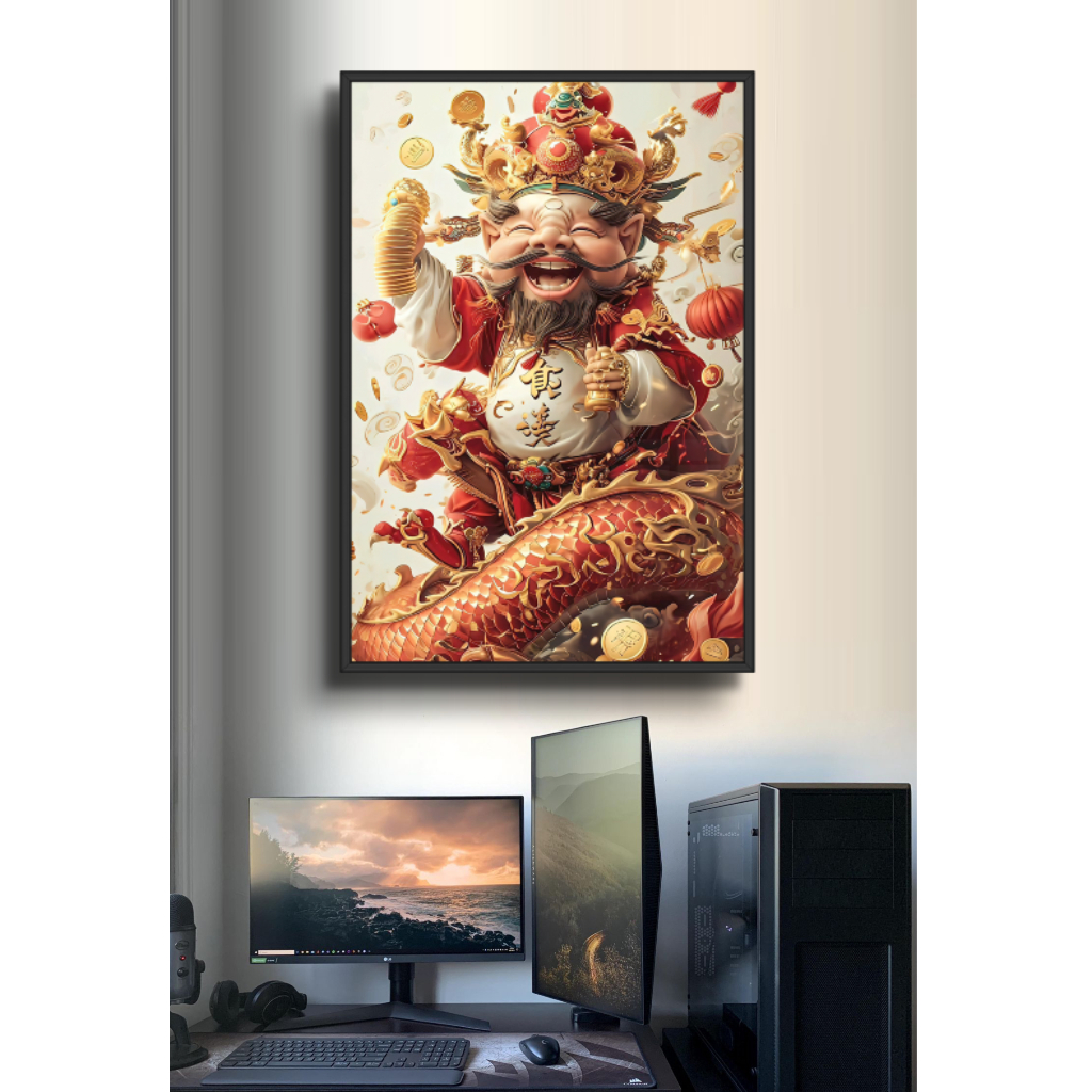 Tranh Thần Tài Phong Thủy Đem Lại Tài Lộc May Mắn Thành Công - Tranh Treo Tường Tráng Gương Decor Phòng