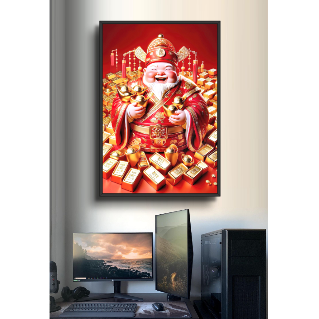 Tranh Thần Tài Phong Thủy Đem Lại Tài Lộc May Mắn Thành Công - Tranh Treo Tường Tráng Gương Decor Phòng