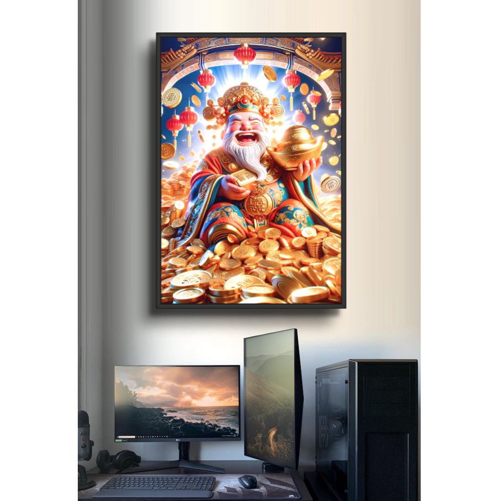Tranh Thần Tài Phong Thủy Đem Lại Tài Lộc May Mắn Thành Công - Tranh Treo Tường Tráng Gương Decor Phòng