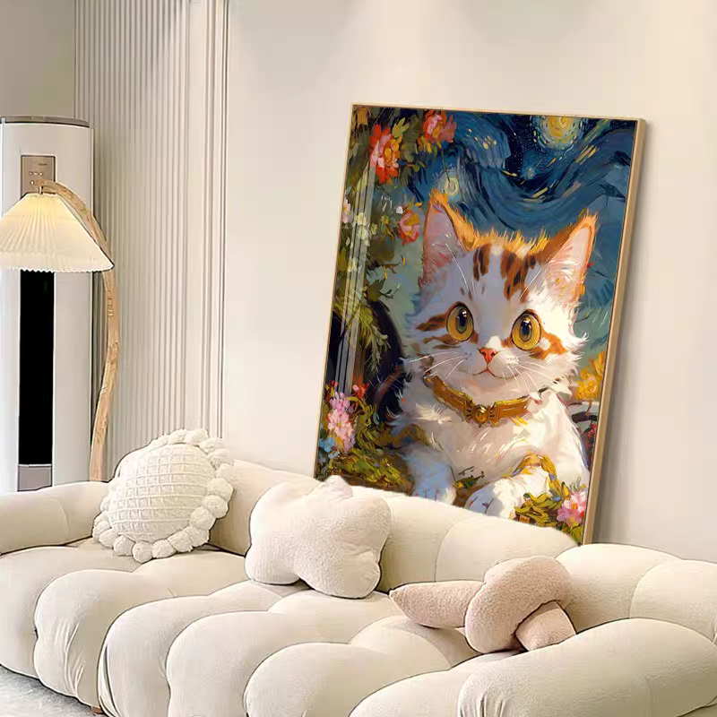 Tranh canvas mèo art treo phòng ngủ, quá cafe, khu vui chơi, phòng khách, sinh nhật