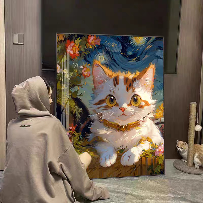 Tranh canvas mèo art treo phòng ngủ, quá cafe, khu vui chơi, phòng khách, sinh nhật