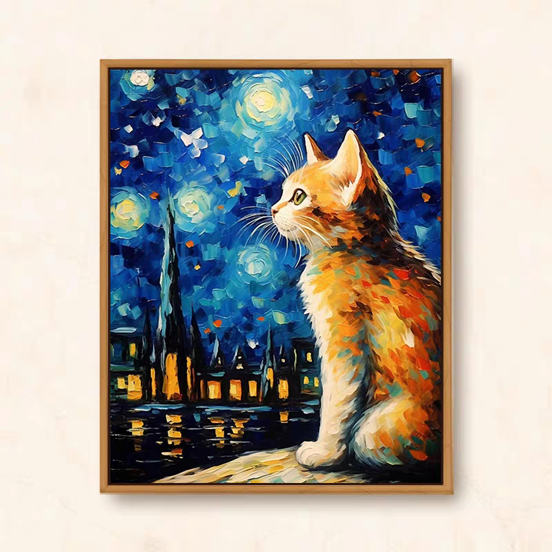 Tranh canvas mèo art treo phòng ngủ, quá cafe, khu vui chơi, phòng khách, sinh nhật