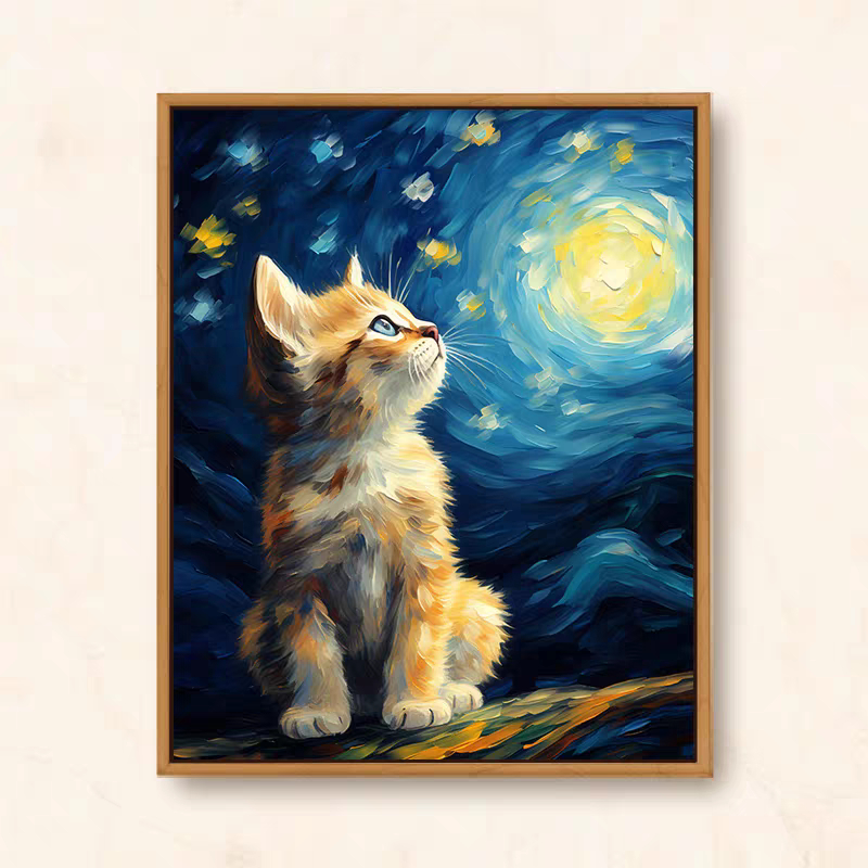 Tranh canvas mèo art treo phòng ngủ, quá cafe, khu vui chơi, phòng khách, sinh nhật