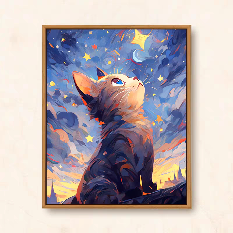 Tranh canvas mèo art treo phòng ngủ, quá cafe, khu vui chơi, phòng khách, sinh nhật