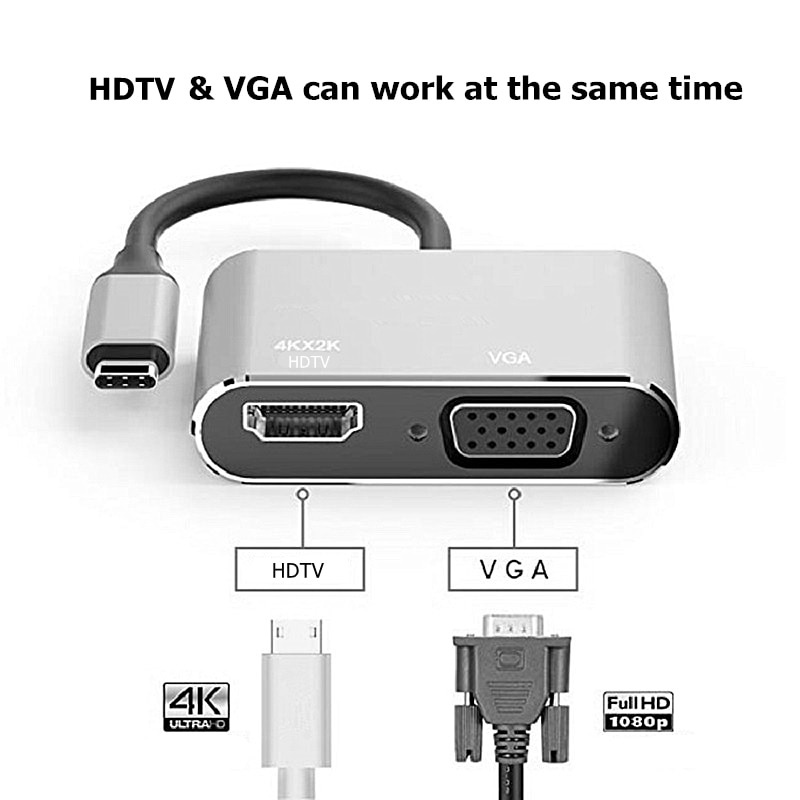 Hub Type-C sang HDMI, VGA, USB, PD độ phân giải 4K cho laptop macbook | BigBuy360 - bigbuy360.vn