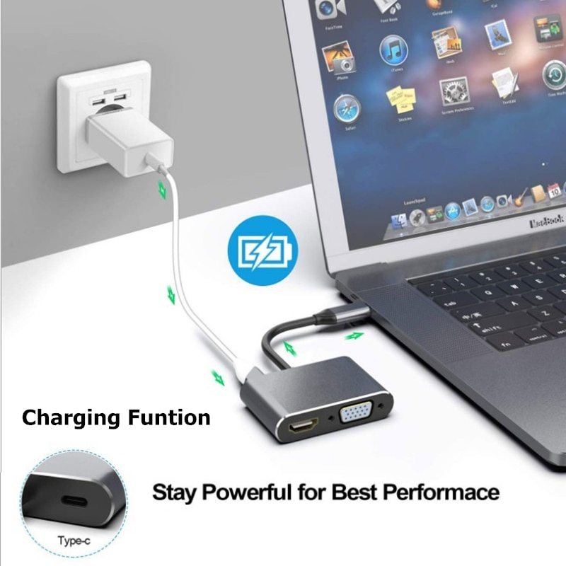 Hub Type-C sang HDMI, VGA, USB, PD độ phân giải 4K cho laptop macbook | BigBuy360 - bigbuy360.vn