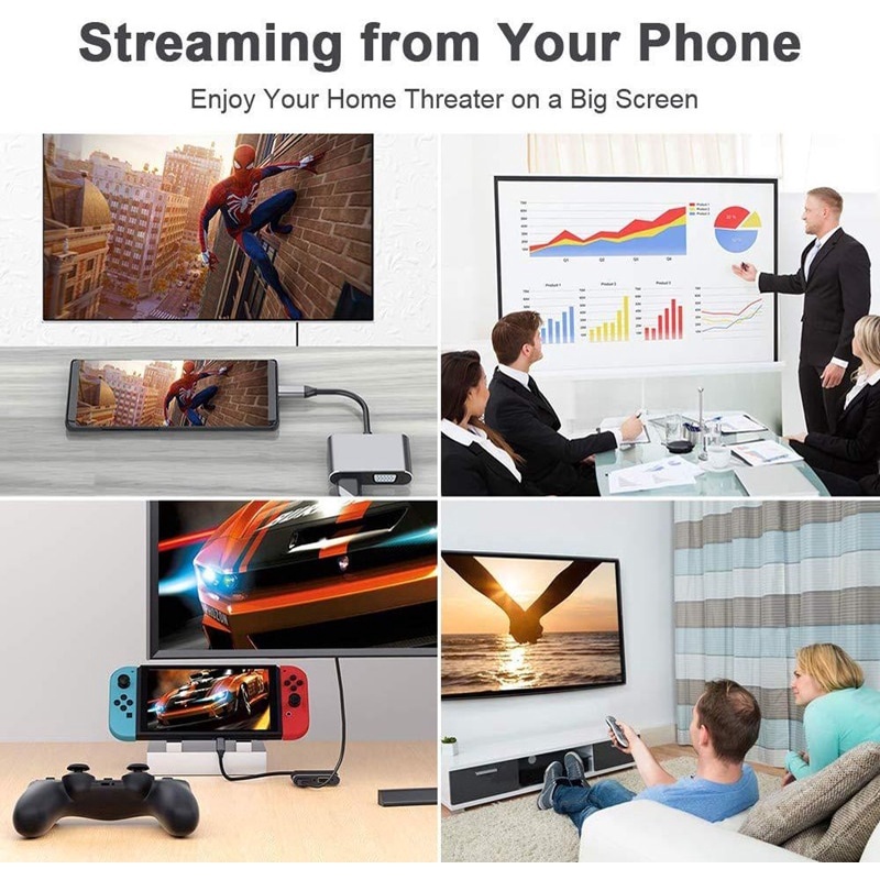 Hub Type-C sang HDMI, VGA, USB, PD độ phân giải 4K cho laptop macbook | BigBuy360 - bigbuy360.vn