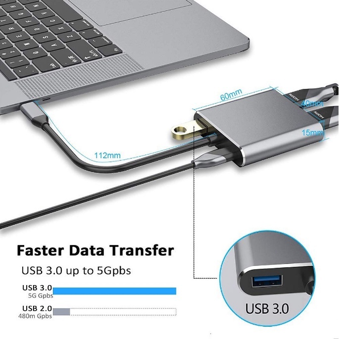 Hub Type-C sang HDMI, VGA, USB, PD độ phân giải 4K cho laptop macbook | BigBuy360 - bigbuy360.vn