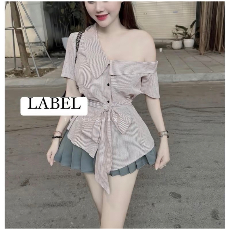 Set áo sơ mi kẻ BBR kèm chân váy xếp ly dáng ngắn có lót quần
