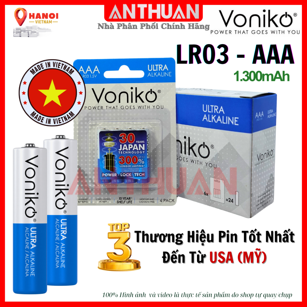 Pin AAA 1.5V Ultra Alkaline Voniko, Pin Đũa Kiềm 3A Dung Lượng 1300mAh ...