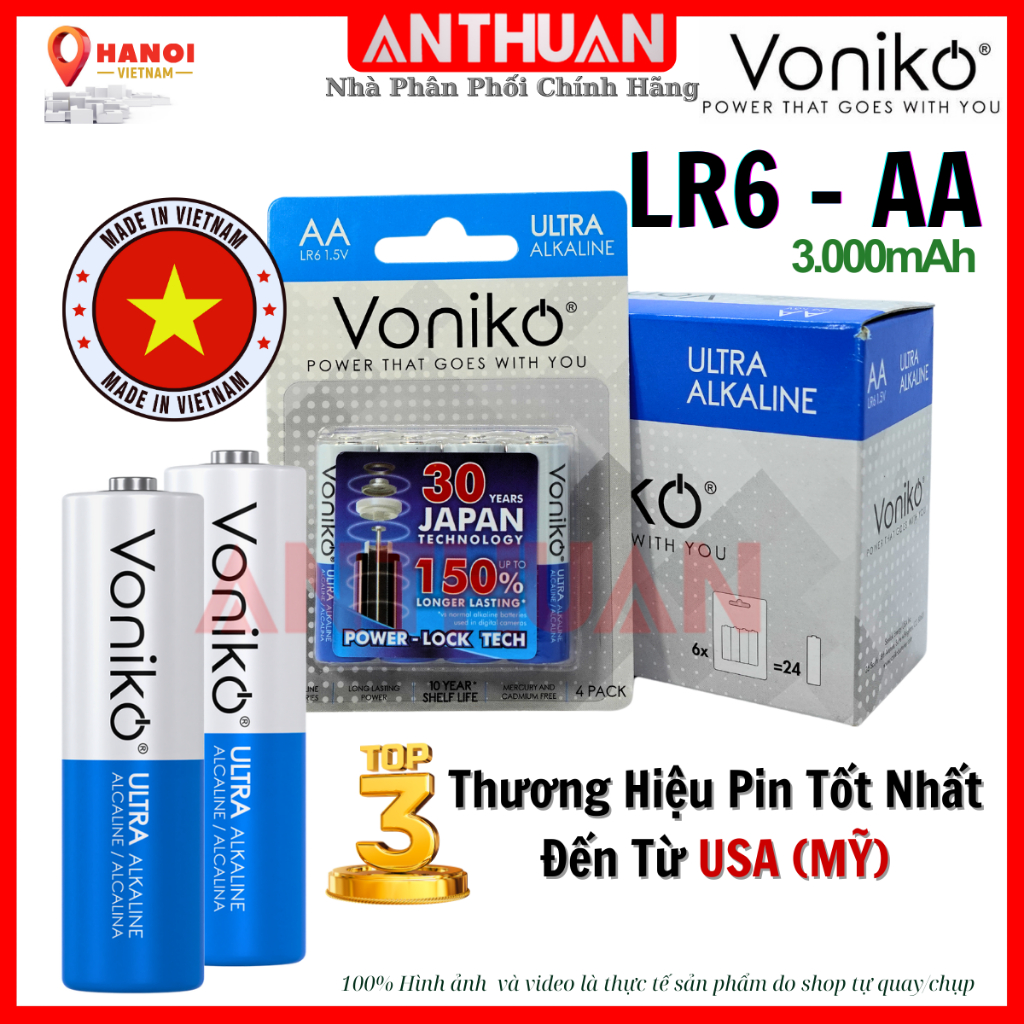 Pin AA 1.5V Ultra Alkaline Voniko, Pin Tiểu Kiềm 2A Dung Lượng 3000mAh ...