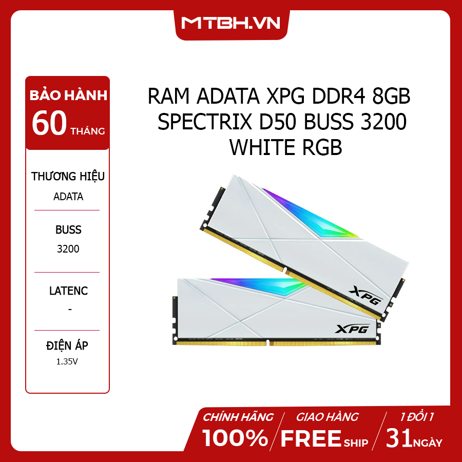 RAM DDR4 8GB ADATA XPG SPECTRIX D50 BUSS 3200 WHITE RGB | Shopee Việt Nam