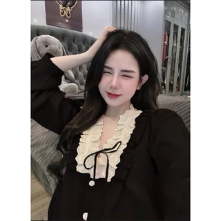 [𝐑𝐞̉ 𝐯𝐨̂ đ𝐢̣𝐜𝐡] Sét đồ ngủ tay dài viền ren thô boi tay phồng tiểu thư lụa latin mịn mát