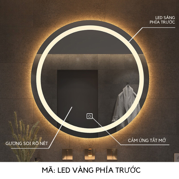 Gương Tròn Treo Tường Có Đèn LED, Gương Treo Bàn Trang Điểm, Nhà Tắm, Nút Cảm Ứng tắt mở Cao cấp