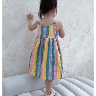 Váy bé gái hai dây (9-26kg) cầu vồng cực xinh kèm turban cho bé gái 1-7 tuổi (9-26kg) N0110 BUNNYKIDS