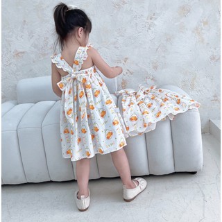Váy bé gái hai dây cánh tiên nơ lưng cực xinh cho bé gái 1-7 tuổi (9-26kg) N0115