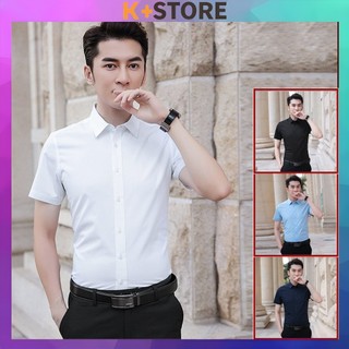 Áo sơ mi nam tay ngắn, chất vải lụa trơn mềm mát chống nhăn