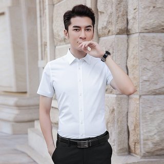 Áo sơ mi nam tay ngắn, chất vải lụa trơn mềm mát chống nhăn