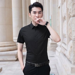 Áo sơ mi nam tay ngắn, chất vải lụa trơn mềm mát chống nhăn
