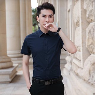 Áo sơ mi nam tay ngắn, chất vải lụa trơn mềm mát chống nhăn