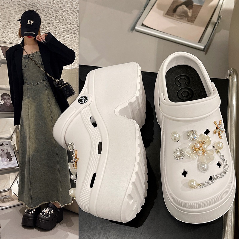 Dép sandal nữ đế cao 7cm đính kèm nhiều sticker dễ thương có lỗ thoáng khí(Mã 1288) | BigBuy360 - bigbuy360.vn