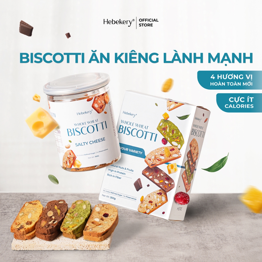 Biscotti Ăn Kiêng Nguyên Cám Low Calories 4 Vị Hebekery – Bánh Ngũ Cốc Nướng Dinh Dưỡng Ăn Kiêng Lành Mạnh