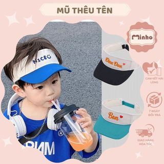 Mũ lưỡi trai hở chóp THÊU TÊN chống nắng, với nhiều màu sắc thời trang cho Bé từ 5- 8 tuổi