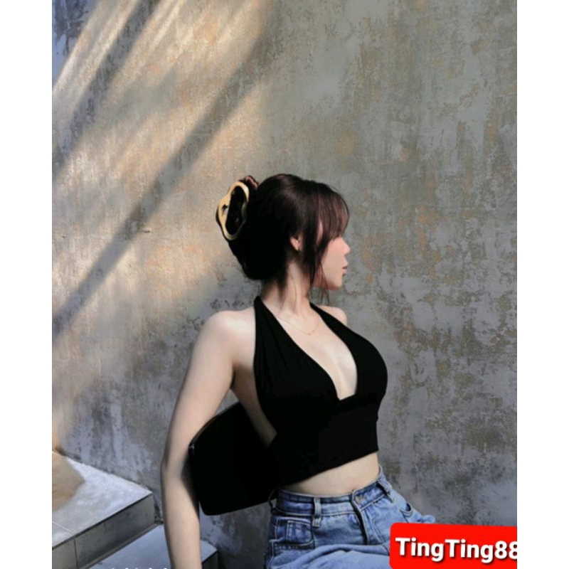 Áo cột dây sexy co giãn, Áo croptop hở lưng buộc dây