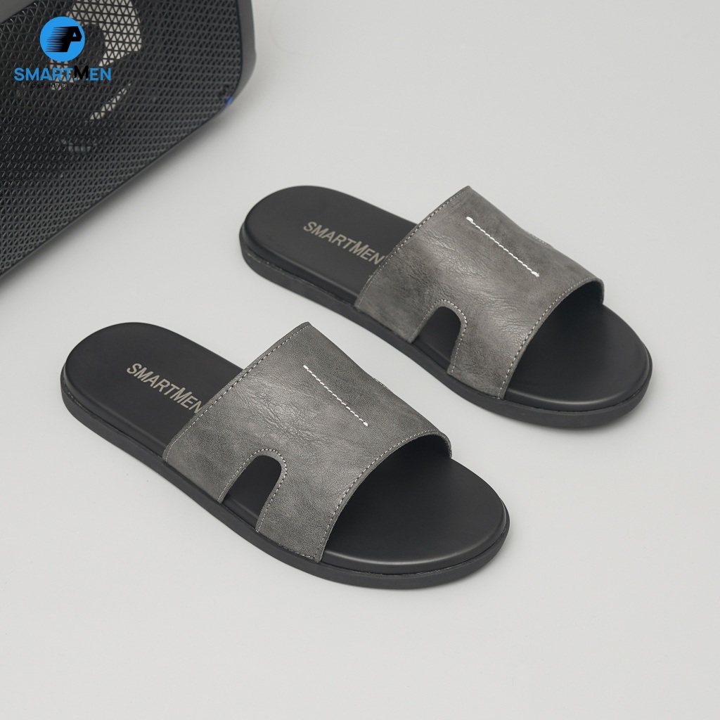 Ảnh Dép nam quai ngang Da cao cấp SMARTMEN DE-08 Xám 2