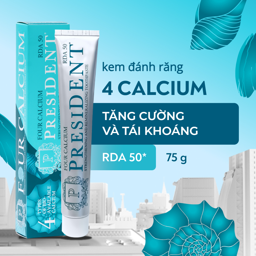Kem đánh răng President Four Calcium. Tăng cường tái khoáng hóa men ...