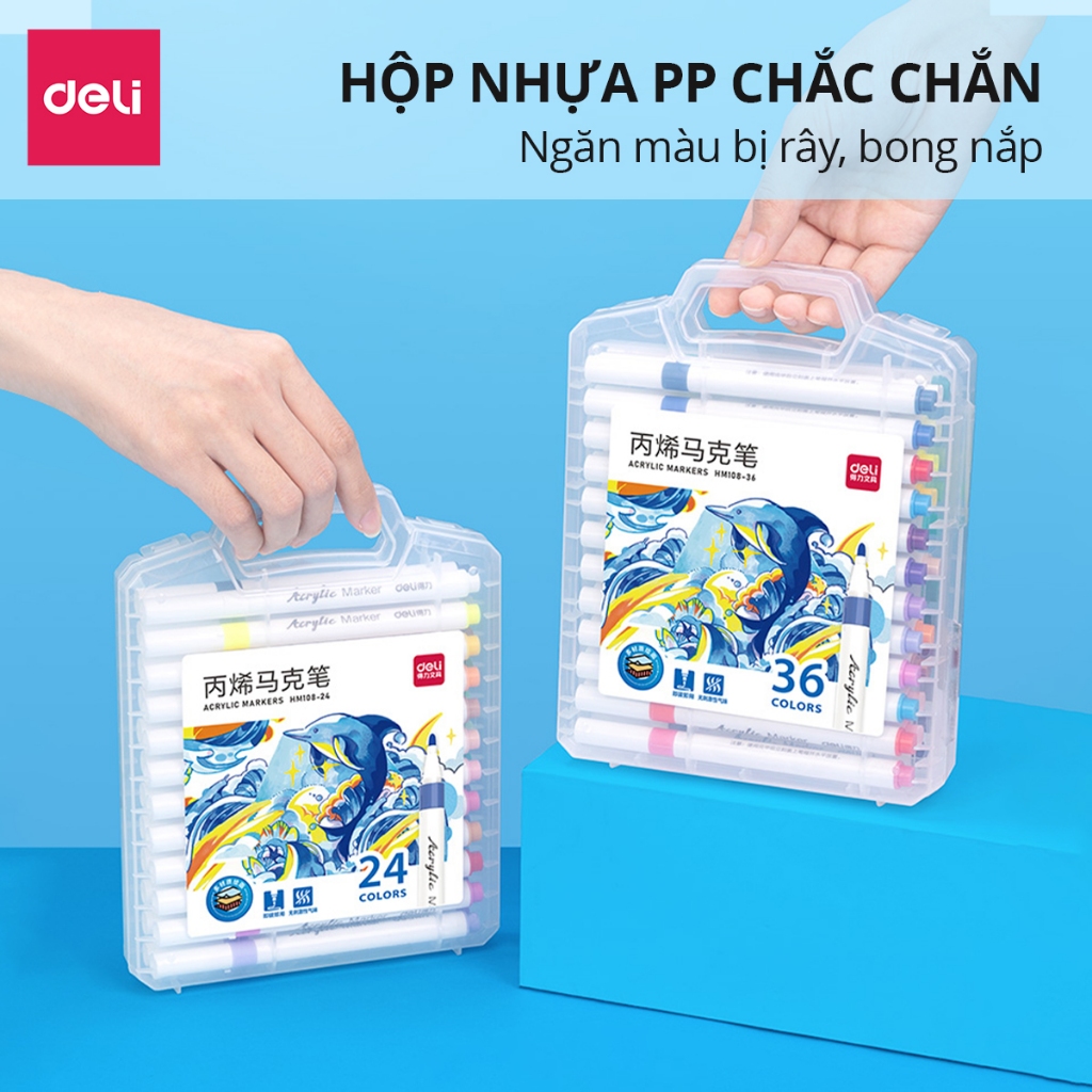 Bút Sơn Acrylic Marker 60 Màu - Ngòi Nhỏ - Lượng Mực Lớn - Chính hãng Deli - DIY Nhiều Bề Mặt
