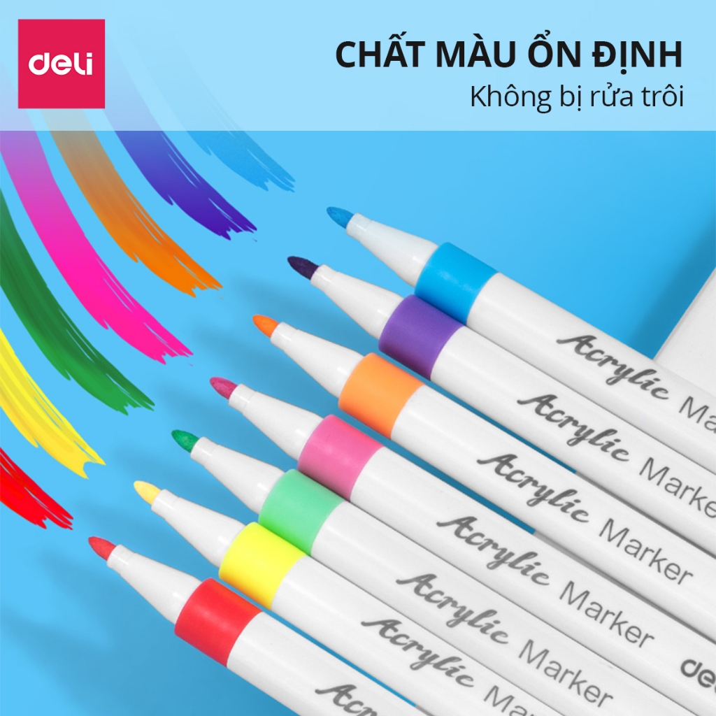 Bút Sơn Acrylic Marker 60 Màu - Ngòi Nhỏ - Lượng Mực Lớn - Chính hãng Deli - DIY Nhiều Bề Mặt