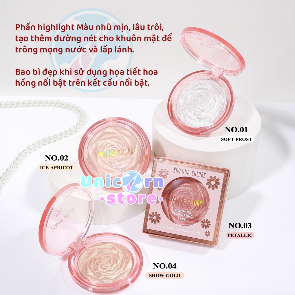 Phấn Highlight Bắt Sáng Sivanna Colors Blooming Illuminating Bake HF8101
