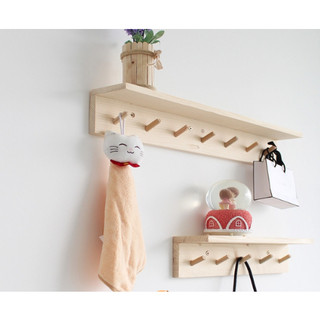 Decor Móc gỗ gắn tường - Kệ gỗ treo tường kèm móc treo quần áo mũ bảo hiểm đồ đa năng