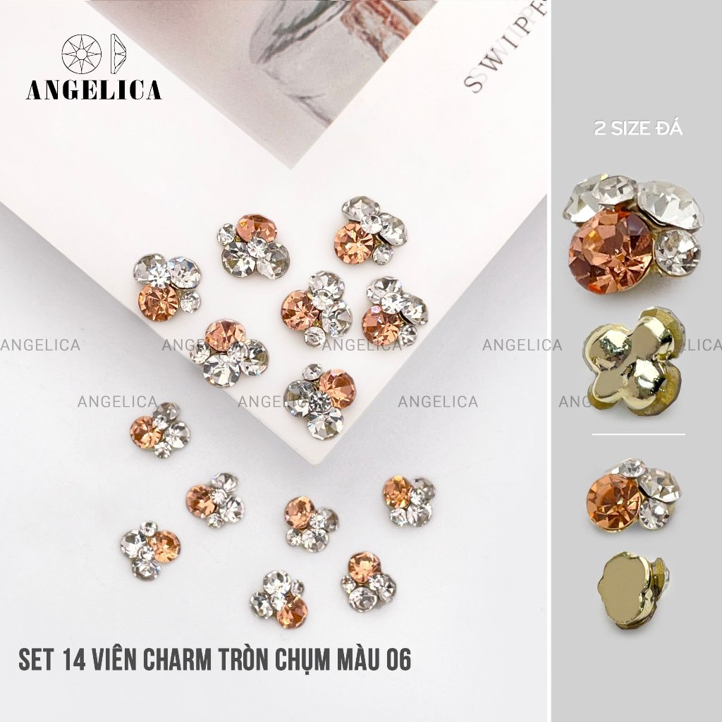 Set  Charm Đá Khối Tròn Chụm Sẵn Chân Vàng ANGELICA - Trang Trí Móng Tay